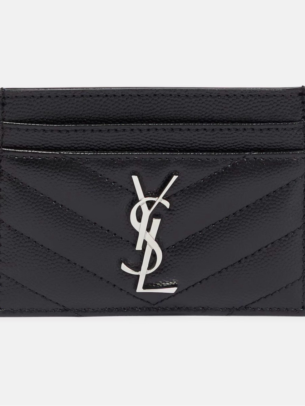 Saint Laurent Black Quilted Leather Card Case with Silver YSL Emblem
